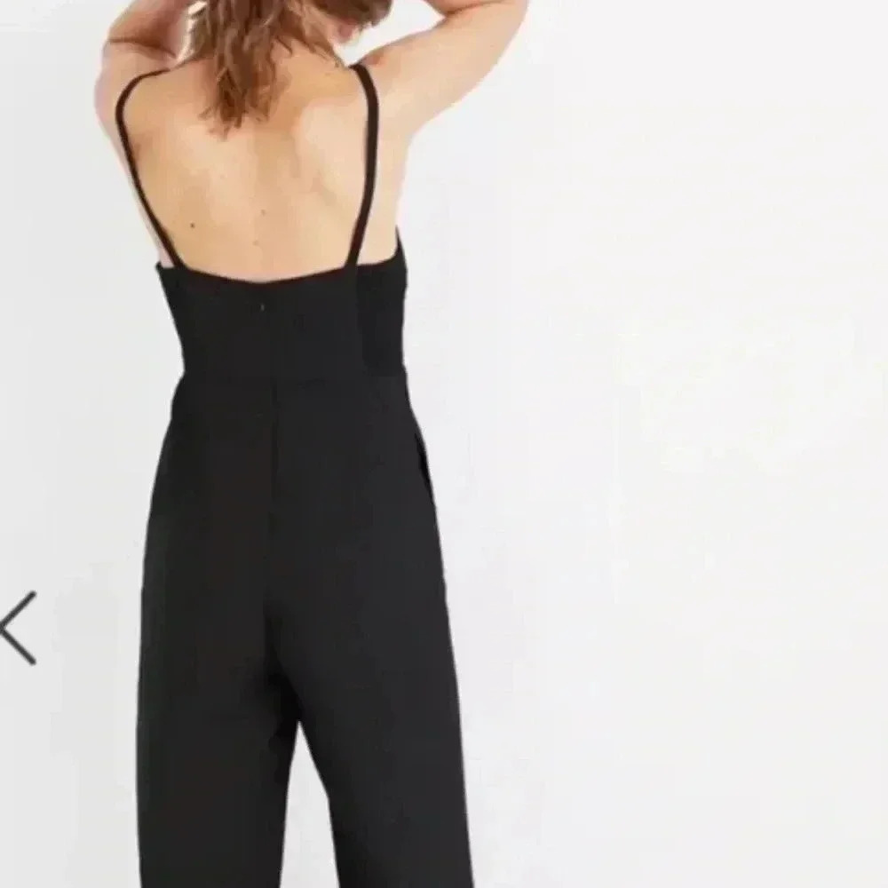 Madewell Thistle Wide Leg Cami Jumpsuit Black Smocked Back Size 00 Strong alter - Picture 3 of 12